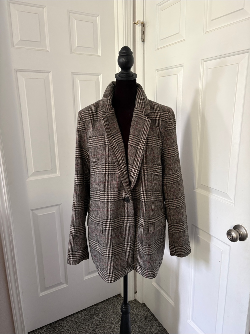 The Drop Women's Blake Long Brown Plaid Blazer